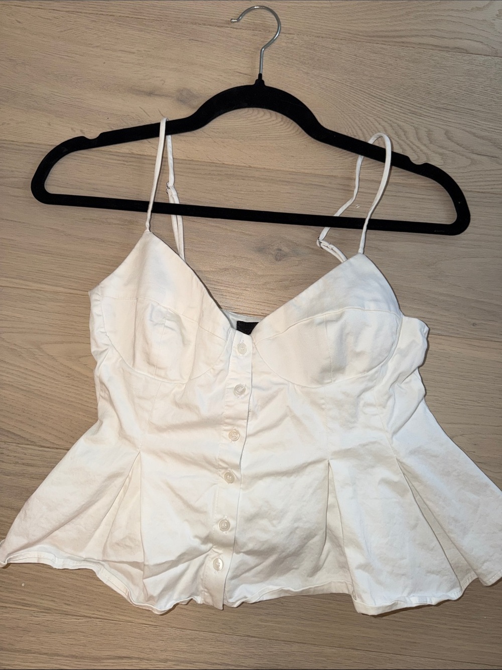 Zara White Structured Double-Lined Button-Front Peplum Camisole Top